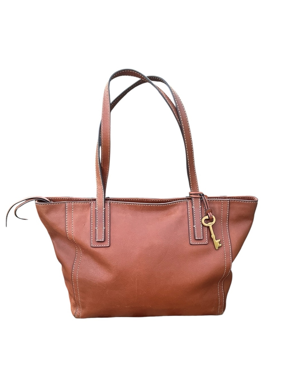 Fossil Emma Brown Leather Tote Bag Shoulder Purse